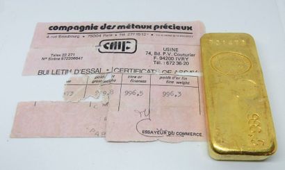 null LINGOT d'or n° 701473 . Poids 999,8 g. Poids d'or fin 996,3 g