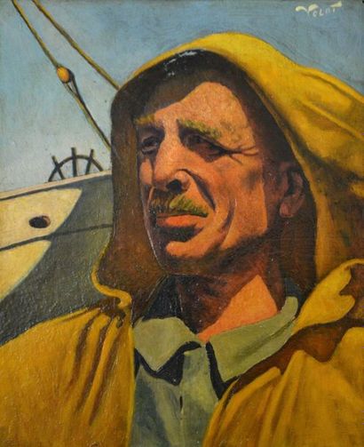 null Jacques VOLOT, XIXe-XXe. Portrait de pêcheur à la Baule. Huile sur Isorel signé...
