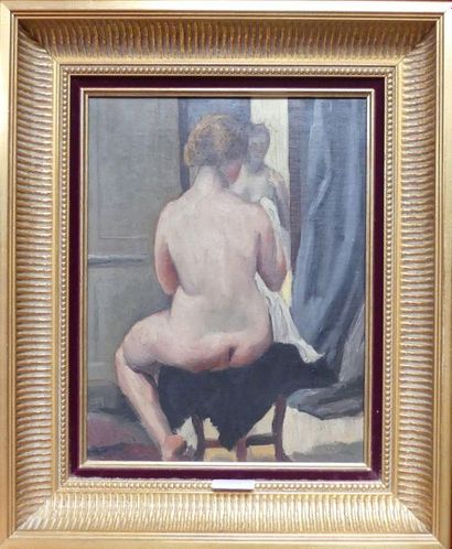 null Charles KVAPIL (1884-1957) , nu au miroir, huile sur toile signée en bas à droite,...
