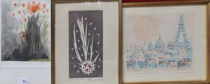 null Colette PETTIER, Fleurs de feu, gravure numérotée 174/250, 22x18 cm, BERECHEL,...