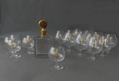null BACCARAT. Six verres à Cognac au chiffre or de Napoléon (usures à la dorure)....