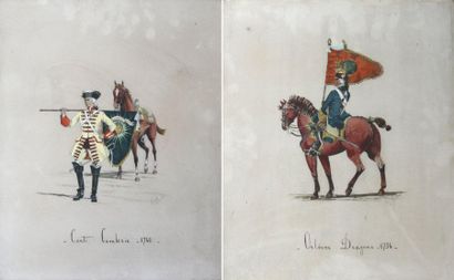 null GIRARD, XXe. Cavaliers militaires du XVIIIe : Orléans, dragons, 1734 et Conti...