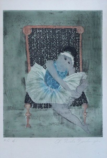 null Graciela RODO BOULANGER (1935) Ballerine assise. Eau-forte et aquatinte en couleurs...