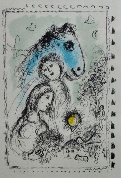 null Marc CHAGALL (1887-1985) (after) Couple and sun. Lithographic reproduction....