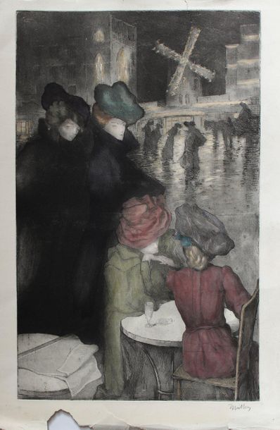 null Alfredo MÜLLER (1869-1939) Place Blanche (quatre femmes), ou Le Moulin Rouge...