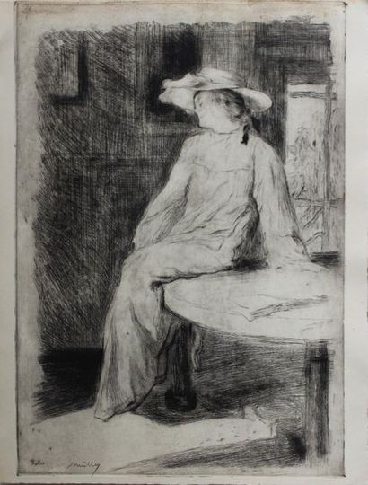 null Alfredo MÜLLER (1869-1939) Femme assise. Eau-forte signée en bas à gauche à...