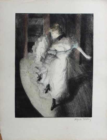 null Alfredo MÜLLER (1869-1939) Danseuse sur scène, vers 1900. Eau-forte, aquatinte...