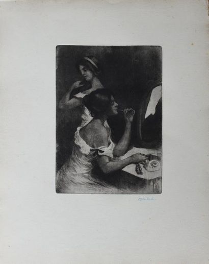 null Allan ÖSTERLIND (1855-1938) Femmes se maquillant. Eau-forte signe au crayon...