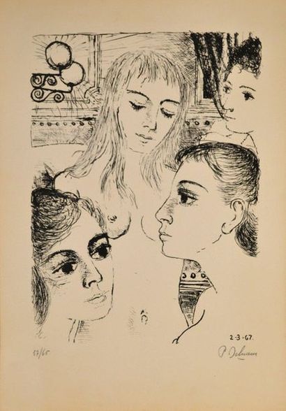 null Paul DELVAUX (1897-1994). Visages de femmes. Lithographie en couleurs, datée...