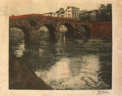 null Frits THAULOW (1847-1906) Le pont de vérone. Eau-forte et aquatinte signée....