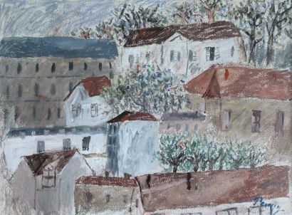 null Jean POUGNY (1892-1956) Panorama de village. Aquarelle et gouache signée en...