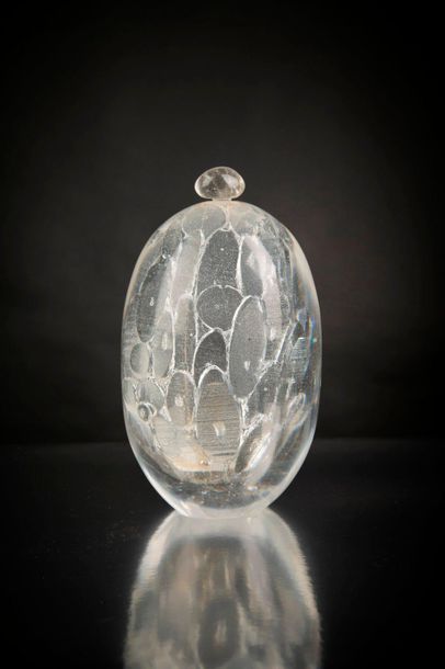 Experimental flask in solid glass blow mould...