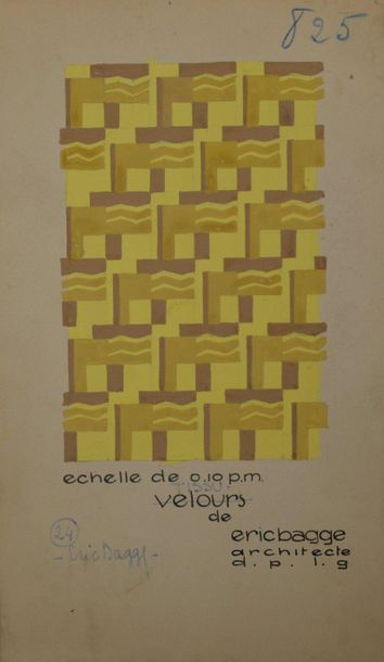 null Eric BAGGE (1890-1978) Projet de tissu à motifs géométriques jounes et bruns....