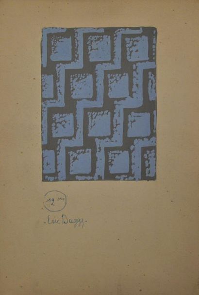 null Eric BAGGE (1890-1978) Projet de tissu à motifs géométriques bleus sur fond...
