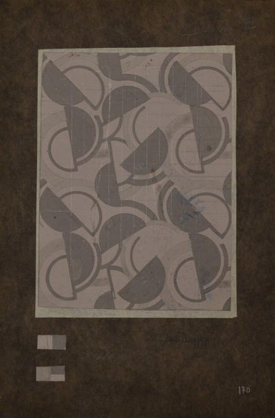 null Eric BAGGE (1890-1978) Projet de tissu à motifs géométriques gris contrecollée...