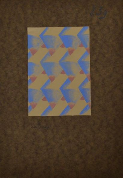 null Eric BAGGE (1890-1978) Projet de tissu à motifs géométriques bleu et rose. Gouache...