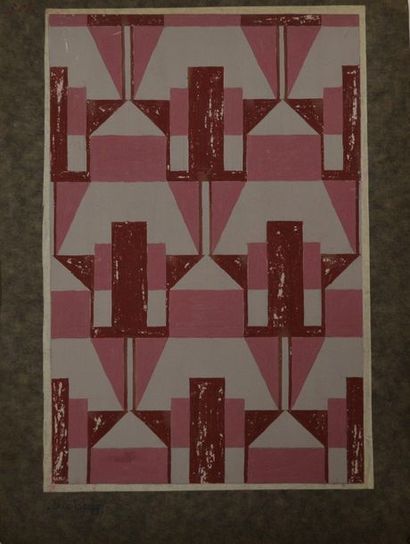 null Eric BAGGE (1890-1978) Grand projet de tissu à motifs géométriques rouge frotté...