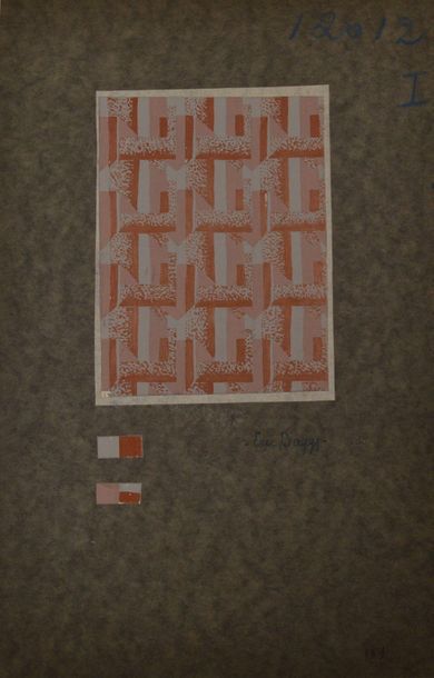 null Eric BAGGE (1890-1978) Projet de tissu à motifs géométriques rouge pointillé...