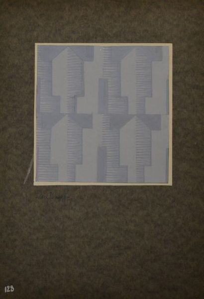null Eric BAGGE (1890-1978) Projet de tissu à motifs géométriques lancéolés gris...