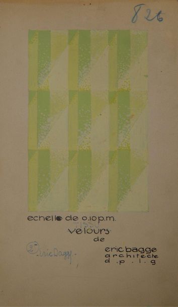 null Eric BAGGE (1890-1978) Projet de tissu à motifs géométriques verts. Gouache....