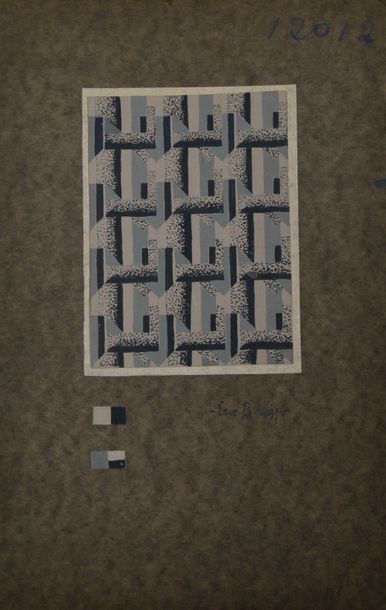 null Eric BAGGE (1890-1978) Projet de tissu à motifs géométriques bleu clair et foncé....
