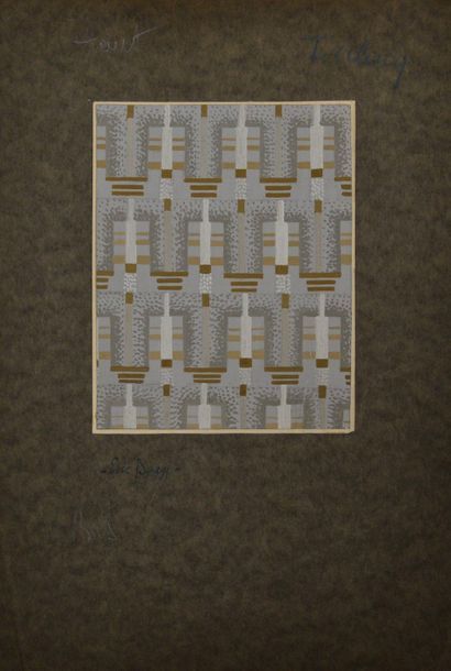 null Eric BAGGE (1890-1978) Projet de tissu à motifs géométriques crénelés rouille,...