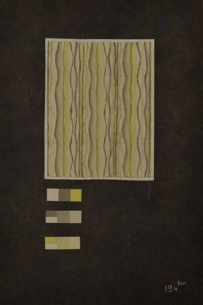 null Eric BAGGE (1890-1978) Projet de tissu à motifs bayadère vert anis vert et beige....