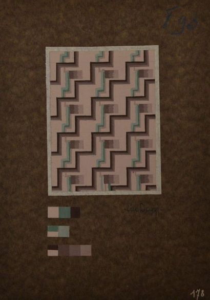 null Eric BAGGE (1890-1978) Projet de tissu à motifs géométriques de zig zags bruns...