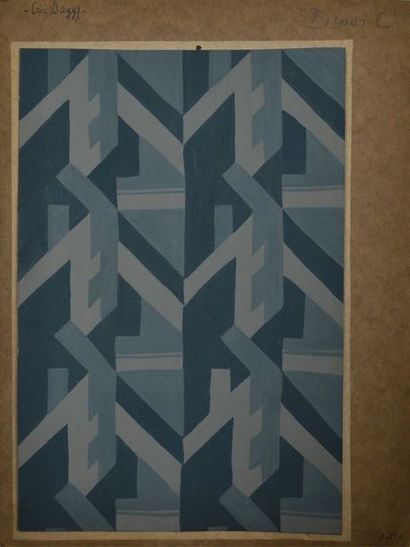 null Eric BAGGE (1890-1978) Grand projet de tissu à motifs géométriques bleu clair,...