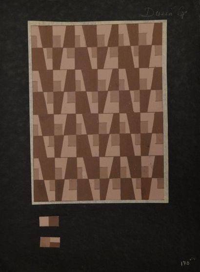null Eric BAGGE (1890-1978) Projet de tissu à motifs géométriques brun, beige et...