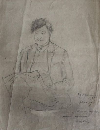 null Henri HAYDEN (1883-1970) Homme assis au journal. Mine de plomb signé, dédicacé,...