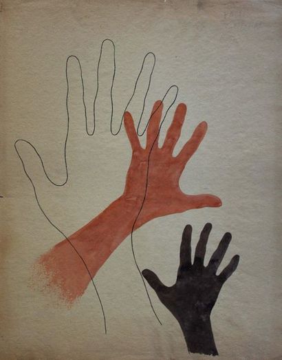 null Paul COLIN (1892-1985) (Attrbué à). Mains. Encre et aquarelle signée en haut...