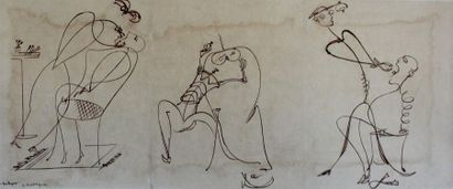 null Henry de WAROQUIER (1881-1970) Burlesques. Encre sur papier contrecollé sur...