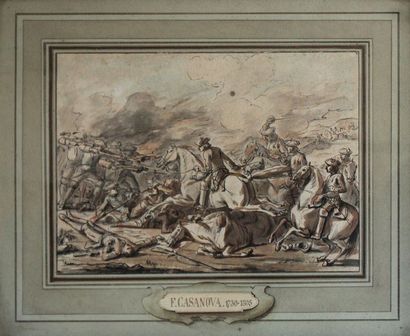  Charles PARROCEL (1688 - 1752)(attribué à) Scène de bataille. Plume et encre brune,...