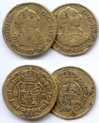 null ESPAGNE CHARLES III (1759 - 1788) Lot de 2 monnaies d?or demi-escudos 1772 (écu...