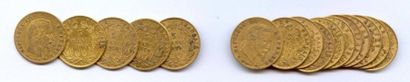 null Lot de 16 pièces d?or de 5 Frs: 5 pièces de 5 Fr Napoléon III Tête nue 1857,...