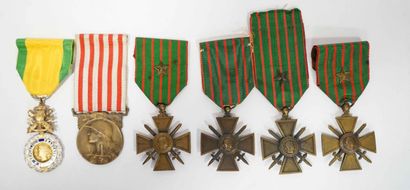 null ORDRES ET DECORATIONS. Lot de six médailles Guerre 14-18, Médaille Militaire,...