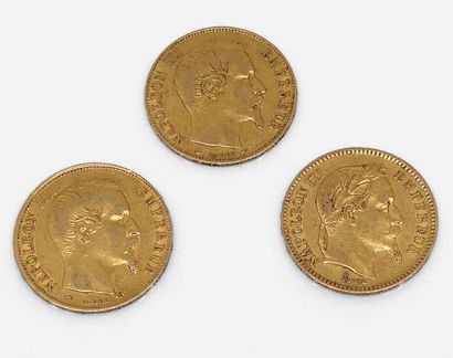null TROIS PIECES de 20 francs or : Napoléon III non lauré (2) 1854 et 1856, Napoléon...