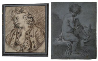  Atelier de François BOUCHER (Paris 1703 – 1770) Putti de dos appuyé sur son carquois....