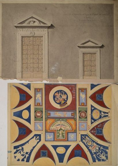  Ecole française du XIXème siècle. Relevé du plafond de la bibliothèque du Vatican,...
