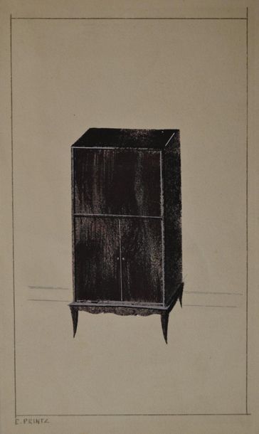 null Eugène PRINTZ (Paris 1889 – 1948) Projet de commode. Gouache sur traits de crayon...