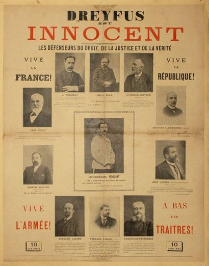 null AFFAIRE DREYFUS - AFFICHE Dreyfus est Innocent, affiche entoilée représentant...
