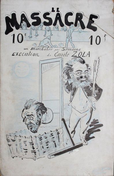 null [Emile ZOLA] Caricature à l’encre de Chine, signée du monogramme J.J. ayant...