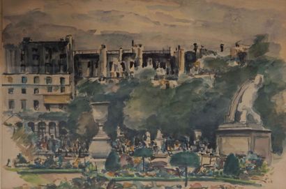null FRAIN DE LA GAULAYRIE. Les Tuileries. Aquarelle signée et datée 1949. 33 x 45...