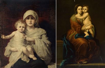 null Deux CHROMOLITHOGRAPHIES représentant La Vierge à l'Enfant, l'une d'après Murillo....