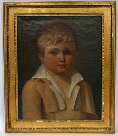 null Ecole française XIXe. Portrait d'enfant blond. Huile sur toile (restauration)....