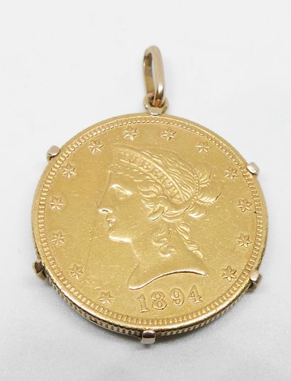 null PIECE de 10 dollars or 1894 montée en pendentif. Poids 18,33 g