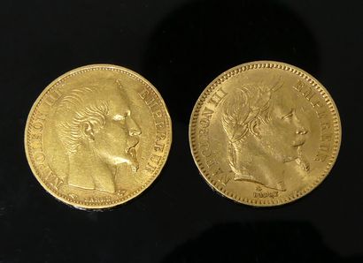 null DEUX PIECES de 20 francs or: Napoléon III non lauré et lauré