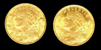 null DEUX PIECES de 20 francs Suisse or 1897 et 1898