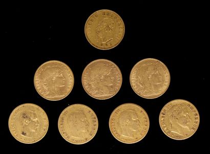 null HUIT PIECES de 10 francs Napoléon III 1856 (3) Napoléon II 1865 (1) République...